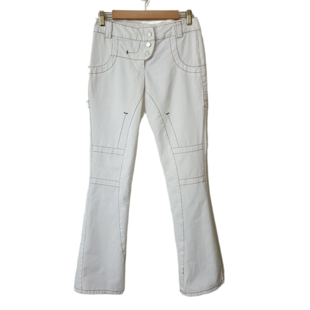 NWT Poleci Twill Pant Womens 6 White Flare Jeans Button Fly Contrast Stitch USA